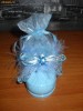 Marturie botez baiat/ baietel/ bebe albastru /blue botosel, pantofior, papucel din plastic cu puf si saculet organza