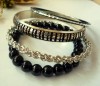 SET 4  BRATARI perle negre si metal argintiu