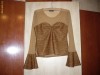 Bluza eleganta bej-auriu combinatie voal cu lurex, NOUA
