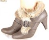 Botine maro dama/dame/femei, cu blanita naturala de iepure (cod PKNA6810-10)