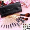 Trusa Set 12 Pensule Machiaj FRAULEIN Profesionale din Par Natural - Maner din lemn lacuit + CADOU Eyeliner MAC!
