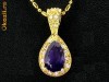 Pandantiv placat cu aur, cu cristal ametist pear cut si cristale swarovski + lant - bijuterii mireasa