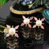 Set placat cu aur de 18 k, format din colier si cercei cu cristale rose marquise cut si perle - bijuterii mireasa