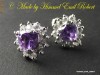 Cercei cu Inimioara mica, Ametist violet si topaze  placati cu Aur alb 18K, 11mm, 2.5gr,