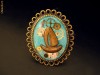 inel steampunk oval (realizat din piese de ceas) bronz, albastru