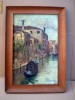 TABLOU VECHI ORIGINAL IN ULEI PE PANZA -- GONDOLIER - VENETIA -- SEMNAT