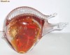 Statueta cristal sommerso cu bule controlate - Amber fish - FM Konstglas Ronneby Suedia