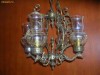 Impresionant Candelabru vechi, bronz si abajururi cristal,exceptional!