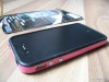 Bumper Iphone 4 / 4S Cu butoane Metalice Extra Calitate Negru cu Roz     + Cadou Folie Fata Spate ( Screen Protector and Back )