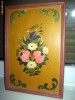 Tablou pictat pe lemn cu motiv floral rustic