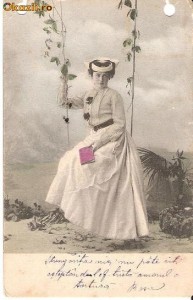 T FOTO 18 Romantica -Tanara in leagan -Strengarita... amorul o tortura -circulata de la Bacau la Braila 1903 -catre Irina Petridis foto