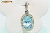 superb pandantiv aur alb14K aquamarin si diamante naturale 3gr foto