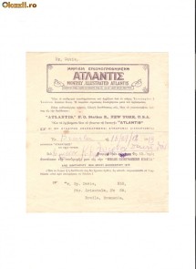 163 Document vechi in limba greaca si engleza-1913 -catre Davis, grec? Braila -,,AtlantisPOStation E New York, USA foto
