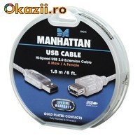 Cablu USB A male - A female Manhattan 390255 foto