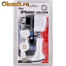 Incarcator iPhone 3G,3GS, 4G 3in1 , incarcator retea,auto si cablu date foto