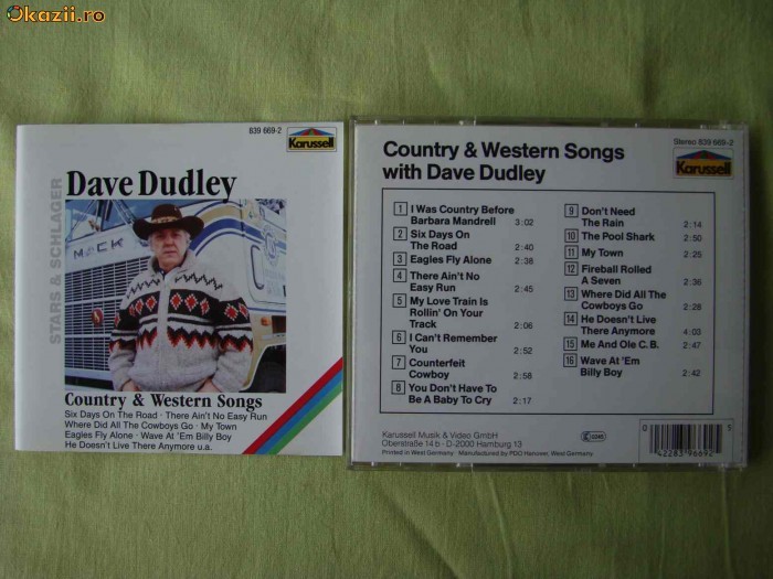 DAVE DUDLEY - Country And Western Songs - C D Original Nou foto mare