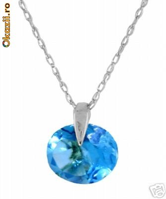 lantisor aur alb 14K cu pandant blue topaz 1CT foarte finut foto mare