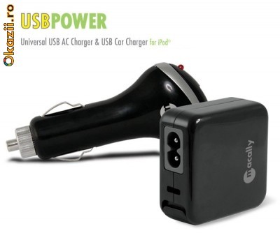 Incarcator auto si incarcator de retea iPhone/iPod - Macally USBPOWER foto mare