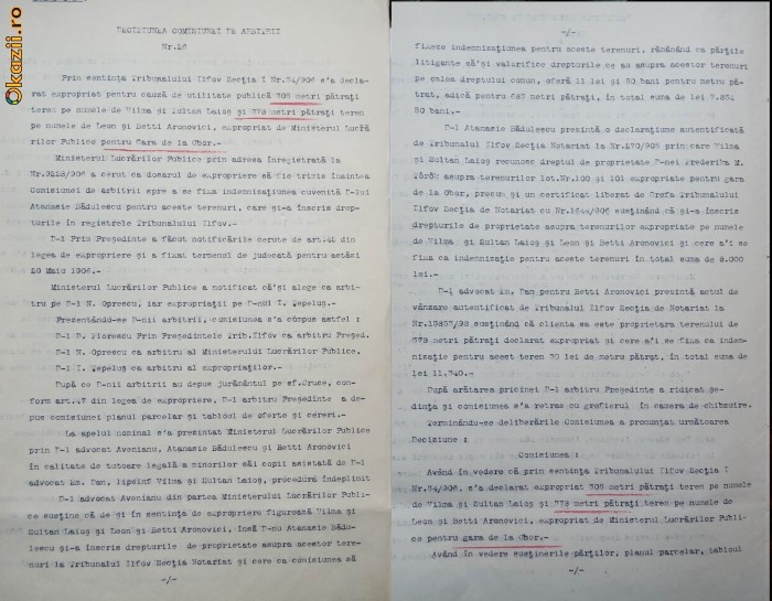 Deciziunea Comisiei de arbitri ,1906 , referitor la o expropiere in zona garii Obor din Bucuresti foto mare