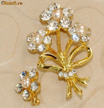 Brose 24 K gold plated cu cubic zirconia si perle foto mare