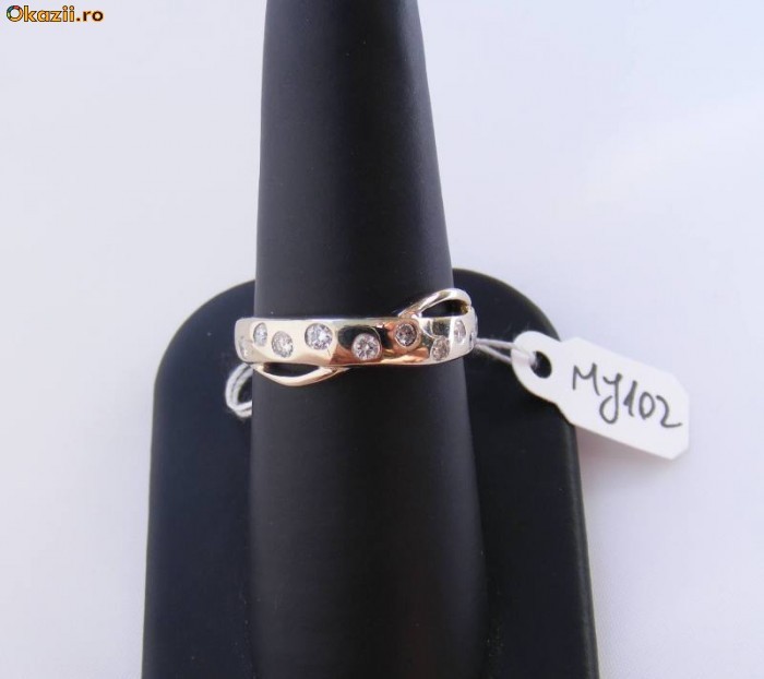 Verigheta aur alb 14K, 3.9g, model unicat cu 10 BRILIANTE foto mare