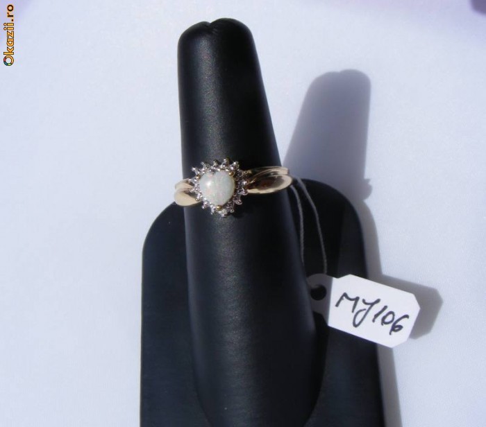 Inel aur 10k, 2.9g, montura forma inima ornat cu OPAL inimioara foto mare