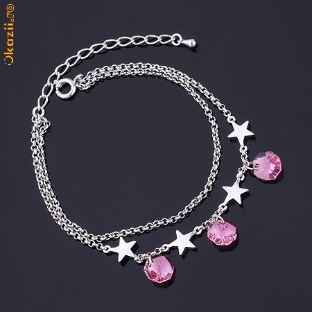 SUPEROFERTA-Bratara aur alb filled, PINK CRYSTALS foto mare