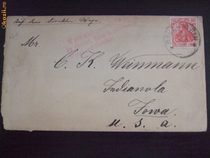 Germania Reich ,Plic din 1908 cred foto mare