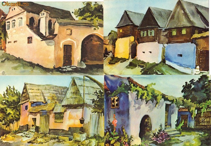 Ilustrate dupa acuarele de Juliana Fabritius-Dancu - case vechi taranesti din Ardeal foto mare