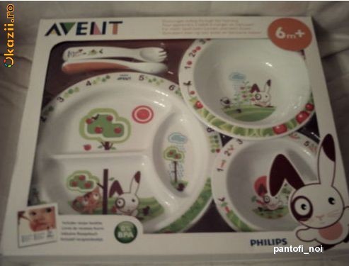 Set tacamuri/farfurie/bol/platou bebelusi 6luni+,5piese,PHILIPS AVENT,BPA FREE!NOU SIGILAT MADE IN UK!,CAL. I.,locul Nr.1peste tot in lume!ULTIMELE 3 foto mare