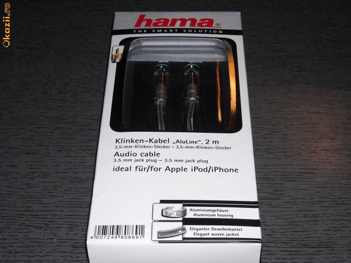 cablu audio stereo 3,5 mm/3,5 mm aluline 2m pentru apple ipod/iphone foto mare