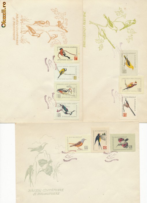 RFL Romania RPR 1959 set 3 pliuri FDC Pasari cantatoare foto mare