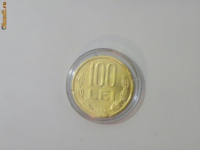 MONEDA 100 LEI - PLACATA CU AUR foto mare