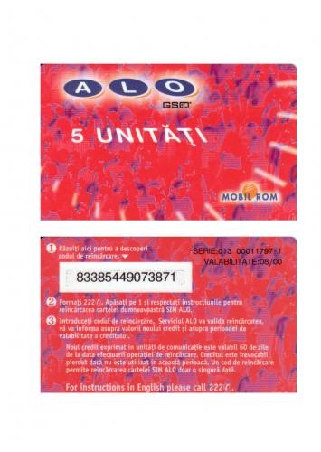 CARTELA  ALO GSM 5 UNITATI DE LA RUE ** foto mare