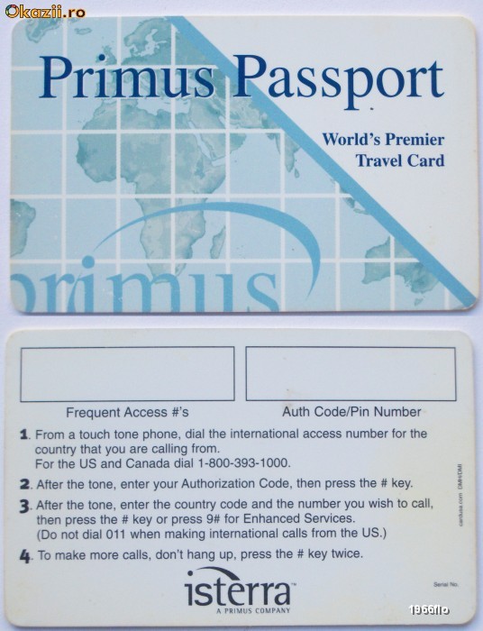 CARD PRIMUS PASSPORT SPECIMEN ** foto mare