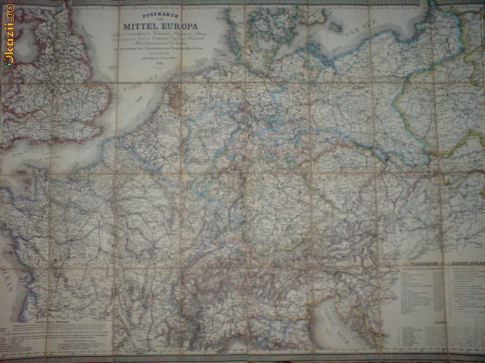 Harta Europa din anul 1859, dimensiune: 55cm / 78 cm foto mare