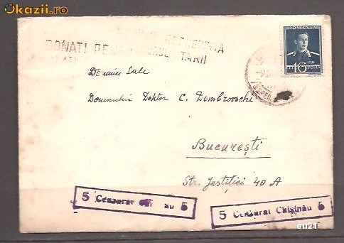 === 1942-PLIC CENZURAT CHISINAU 5+FLAMA PROPAGANDA=== foto mare